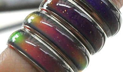 Mood Rings showing the various beautiful colors tones which they can turn